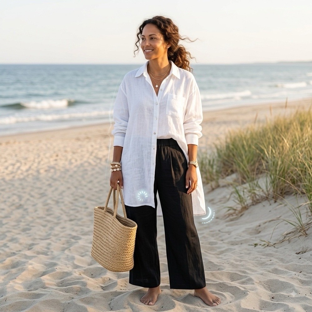 Marsh Landing Tunic Top 1X Linen Lagenlook Beachy Coastal Minimalist